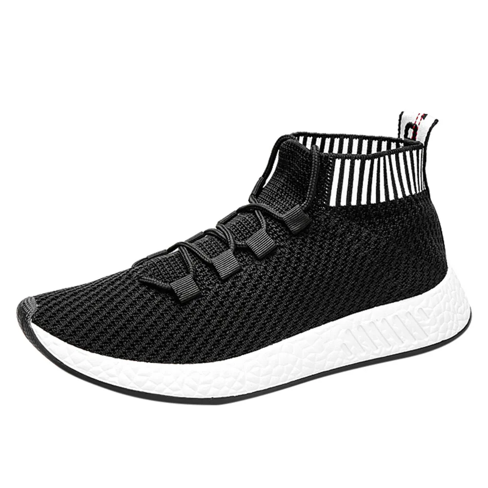 

SAGACE Sneakers Men High Help Cross Tied Soft Sole Running Shoes Gym Shoes Comfortable Breathable Socks Shoes In Summer X0103