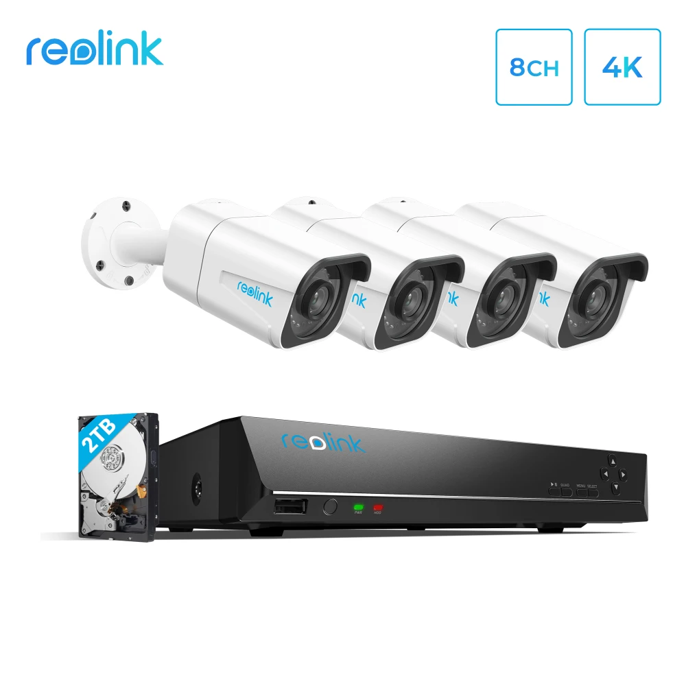 

Reolink RLK8-800B4 8MP 4K Ultra HDD Camera System 8ch PoE NVR&4 PoE IP Cameras Outdoor Surveillance Kit