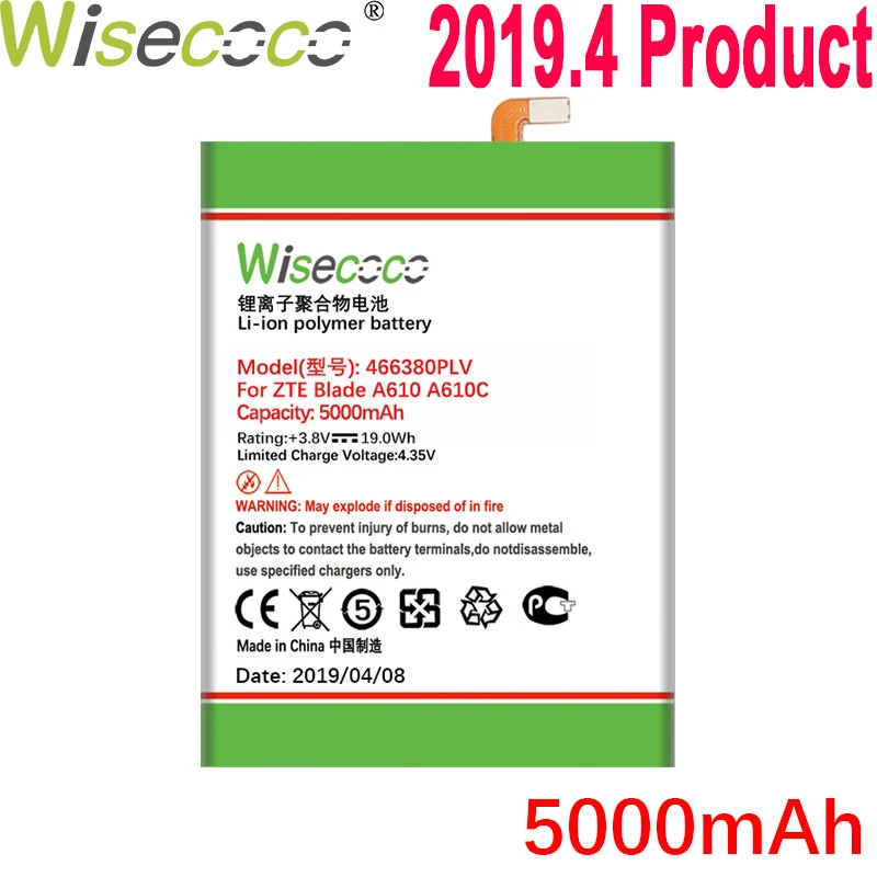 

WISECOCO 5250mAh 466380PLV 466380PVL Battery For ZTE BLADE A610 A610C A610T BA610C BA610T Mobile Phone Latest Production Battery