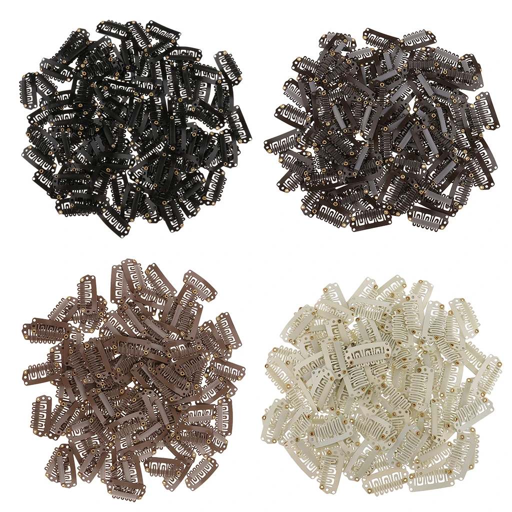 Hair Extension Clips 100pcs Metal Snap Clips Grip For Feather Hair Extensions Wigs Weft Hairpiece U Shape 28mm hair clips,wig clips