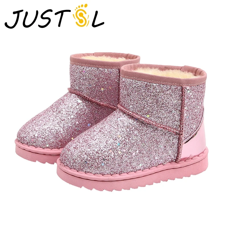 

Autumn Winter Girls Flat With Fashion Boots Children Sequins Wild Snow Boots Kids Keep Warm Shoes Size 25-36