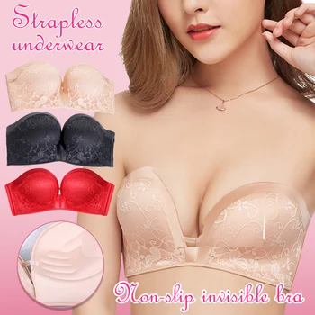 

Women Comfort Lift Strapless Bra Push Up Strapless Bra Lace Bandeau Bras K2