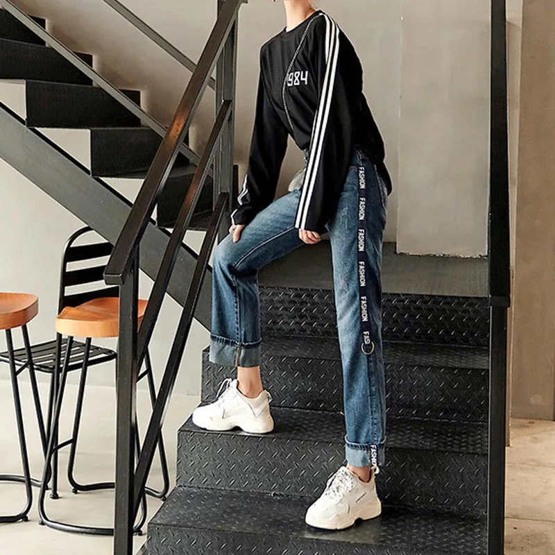 High Waist Plus Size Boyfriend Jeans for Women mom jeans cintura alta vintage Full Length Denim Jeans Pants