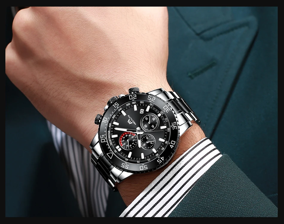 MEGALITH синие мужские часы с нержавеющей сталью Топ бренд класса люкс Мужские Спортивные Хронограф Кварцевые часы Relogio Masculino