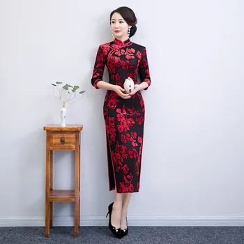 

Oversized 3XL-4XL Women Traditional Chinese Dress Embroidery Floral Cheongsam Sexy Novelty Long Qipao Vintage Business Dresses