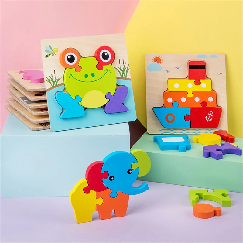 

3D Shape Cognition Board Children's Jigsaw Puzzle Wooden Toys Kids Educational Toy Baby Montessori Learning Match Tangram Toys
