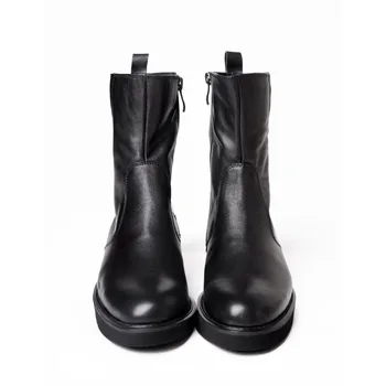 

Brand Mens Punk Italian Mid Calf Luxury Genuine Leather Boots Fashion Rock Platform Flats Motor Biker Male Shoes