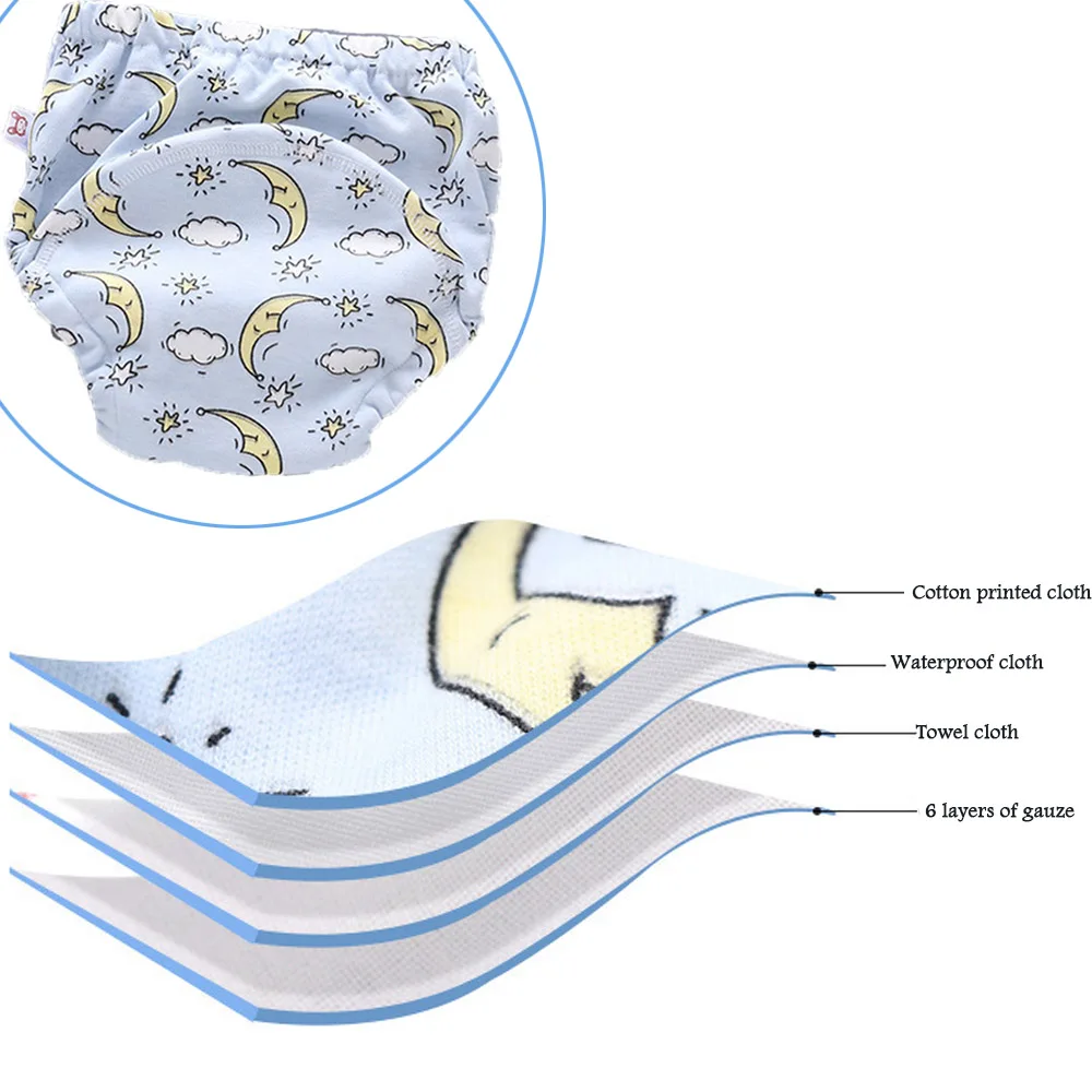 6 слоев хлопка тренировочные брюки Многоразовые водонепроницаемые тканевые подгузники крышку трусики моющийся пеленальный пеленки печатных, нижняя одежда для детей дошкольного возраста