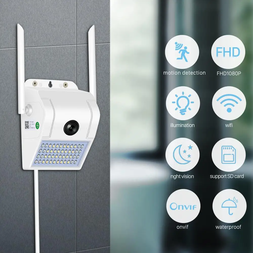 

1080P HD Wall Lamp Outdoor IP Camera WiFi IR Night Vision Human Body Smart Induction Garden Wireless Camera SD Card Cloud