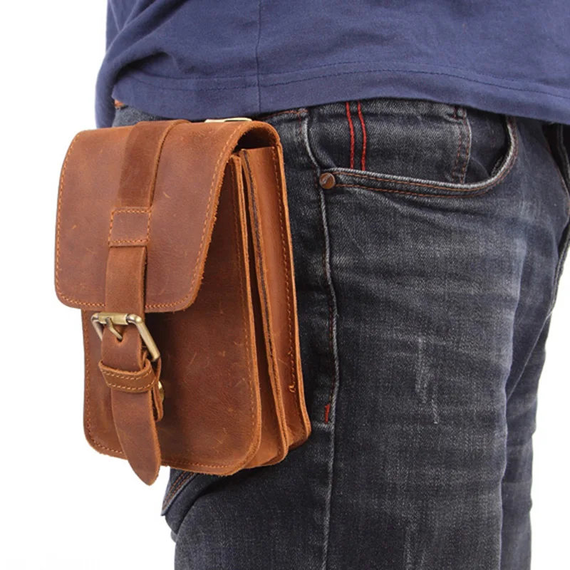 Мужская кожаная сумка MISFITS с карманом для путешествий, маленький карманный ремень, сумка для мобильного телефона в стиле ретро