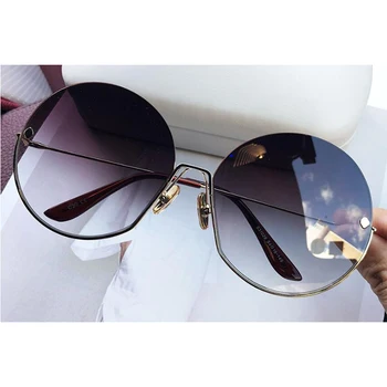 

Luxury Brand Vintage Round Sunglasses Women 2020 New Fashion Half Frame Tinted Lens Oversized Sun Glasses Female Lady Big Shades