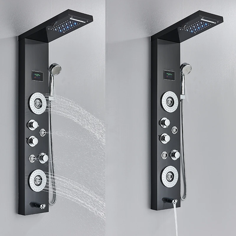LED Shower Panel Tower System Rain Waterfall Shower Column Hydroelectricity LCD Display With Massage Body Spa Bath Faucet shower panel