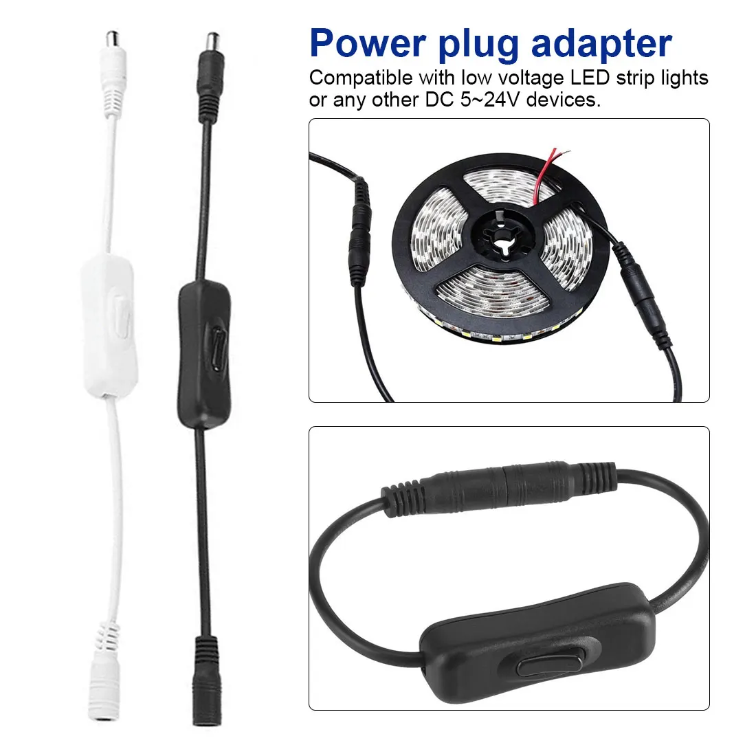 

DC 12V Female Male ON/OFF Switch Power Connector Wire 5.5x2.1mm DC Power Plug Connector LED Strip Light Lamp Switch Cable