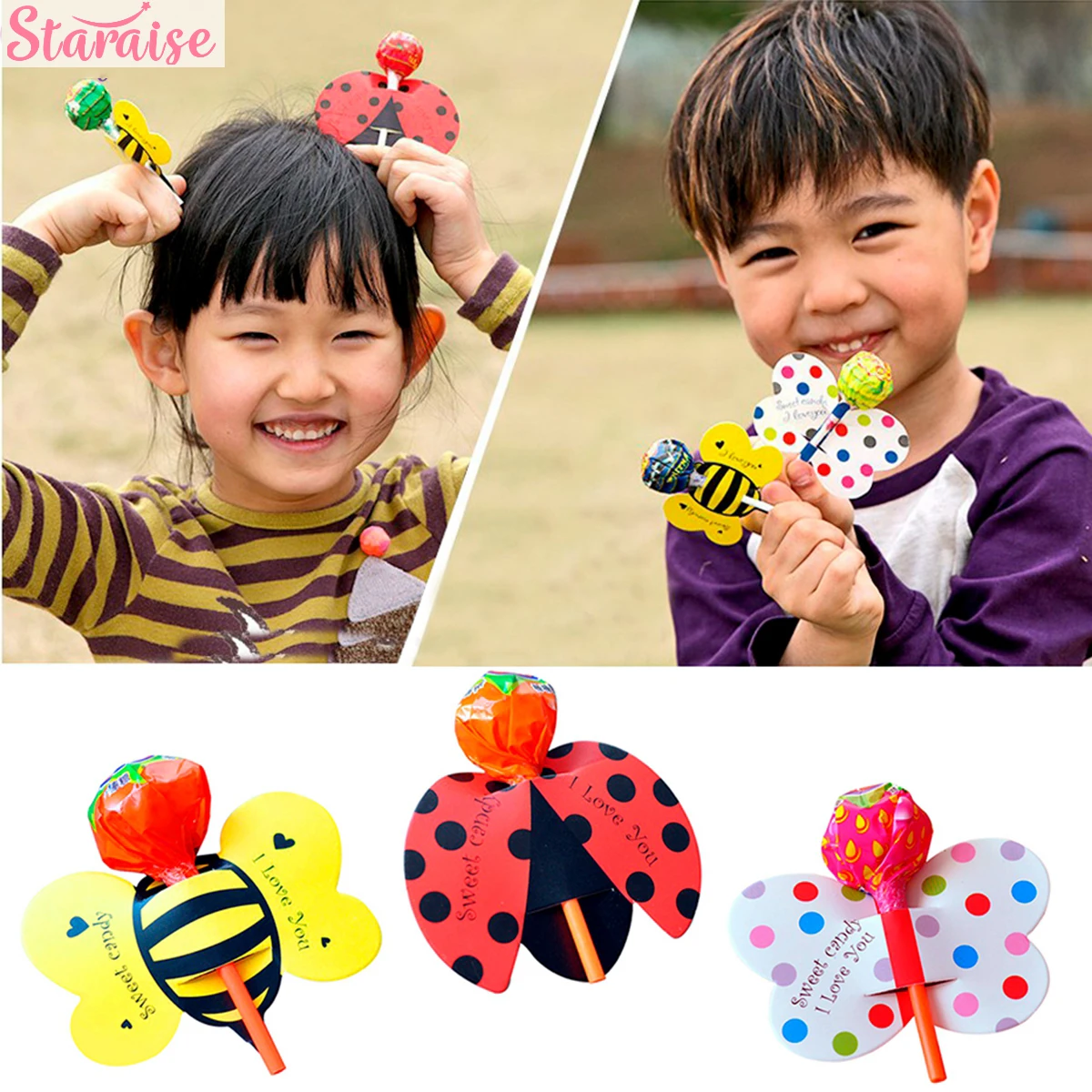 

Staraise 50PCS Cartoon Unicorn Bee Butterfly Ladybug Lollipop Decoration Lollipop Paper Card Wedding Birthday Party Decor Kids