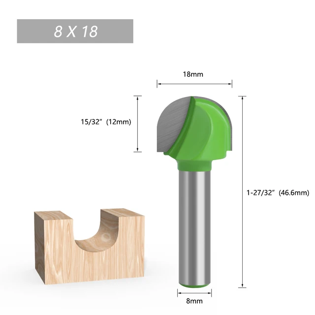 LA VIE 1pc 8mm Shank Ball Nose End Mill Round Nose Cove CNC Milling Bit Radius Core Box Solid Carbide Router Bit Tools 8X18mm