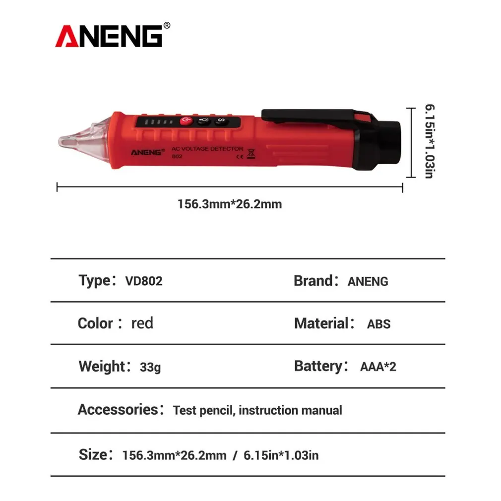 ANENG VD802 Бесконтактный AC напряжение Электрический тест er ручка индукционный тест карандаш со светодиодный светильник электрический детектор Тестер 12~ 1000 В