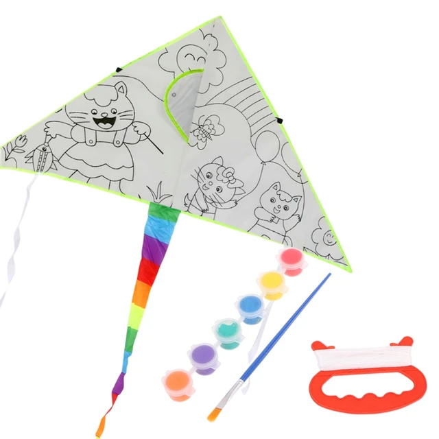 New DIY Painting Kite With Pigment Kite For Kids Children Flying Outdoor Toy XX9E 2