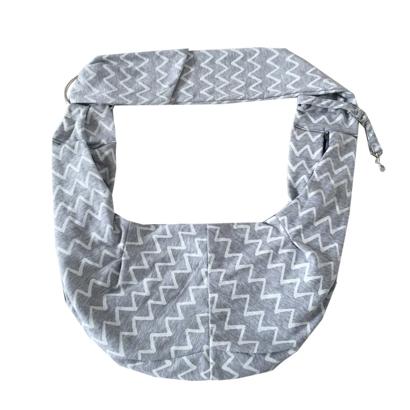 Grey Striped Strap Size Adjustable Cotton Pet Sling Dog Cat Carrier Bag Hand Free Comfort Shoulder Bag Outdoor