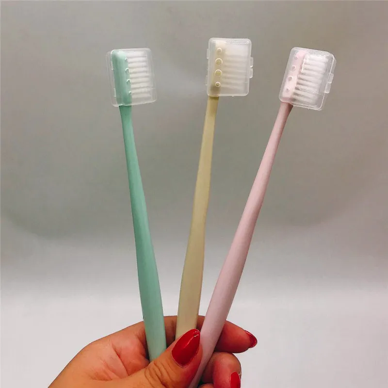 10 Piece Set Plain Color Soft Bristle Toothbrush Women's Adult with Protective Case Household Family Pack Japan Combination of E