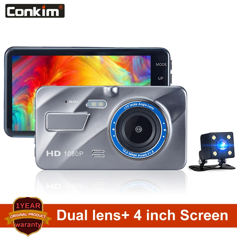 Автомобильный видеорегистратор Conkim Full HD 1080 P, 4 дюйма, ips экран, автомобильная камера с двумя объективами, видеорегистратор, ночное видение, g-сенсор, Registrato