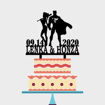 

Personalized Superhero Wedding Cake Topper Custom Couples Name Wedding Date Superman & Harley Quinn Silhouette Cake Topper YC221