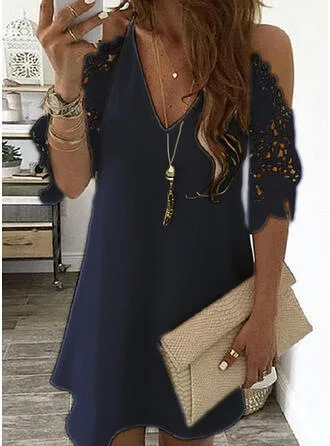 Plus Size Vintage Sexy Mini Dress Women Summer Lace Solid Color Dress Casual Loose Party Dress V-Neck Sling Sundress Vestidos mini dress