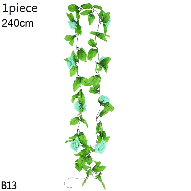 Artificial Flowers Vine Garland Wisteria Silk Artificial Rattan Hanging Flowers Romantic Wedding Arch Decoration Fake Ivy Plants B13-1pcs-teal