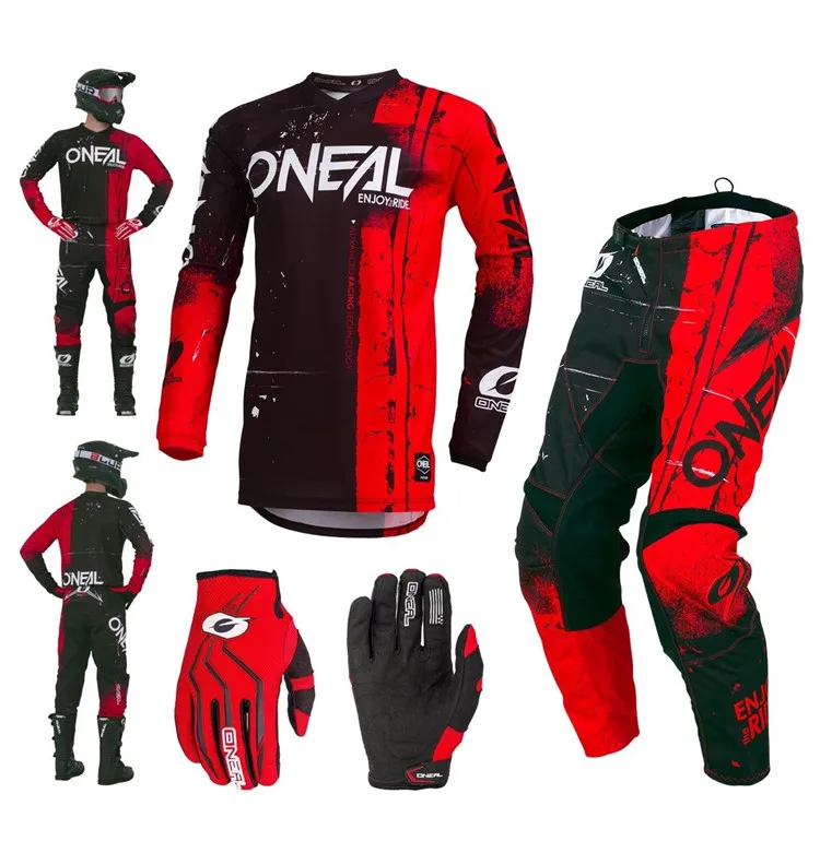 

NOIZONEAL Motocross Suit Motobiker Racing Red Jersey Pants MX ATV Dirt Bike Racing Sets riding Gear Combination +free glove