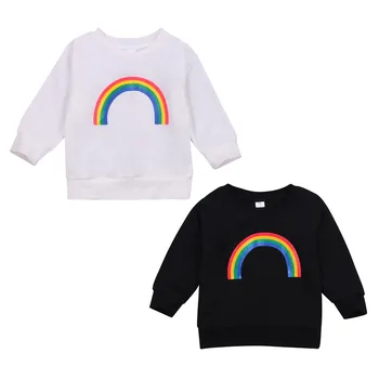 Pudcoco 2020 Autumn 0-3Y Toddler Baby Girl Boy Rainbow Pattern Print Long Sleeve Sweatshirt Infant Outfit Clothes White/Black 1