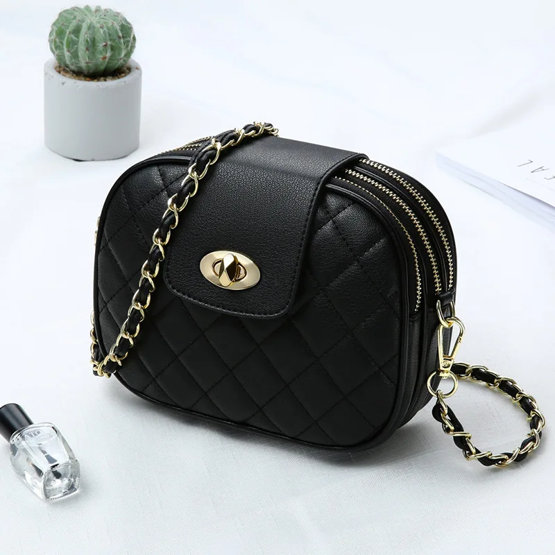 

Female 2020 Genuine Leather Lingge Versatile Oblique Satchel Chain Small Single Shoulder Bag Chao