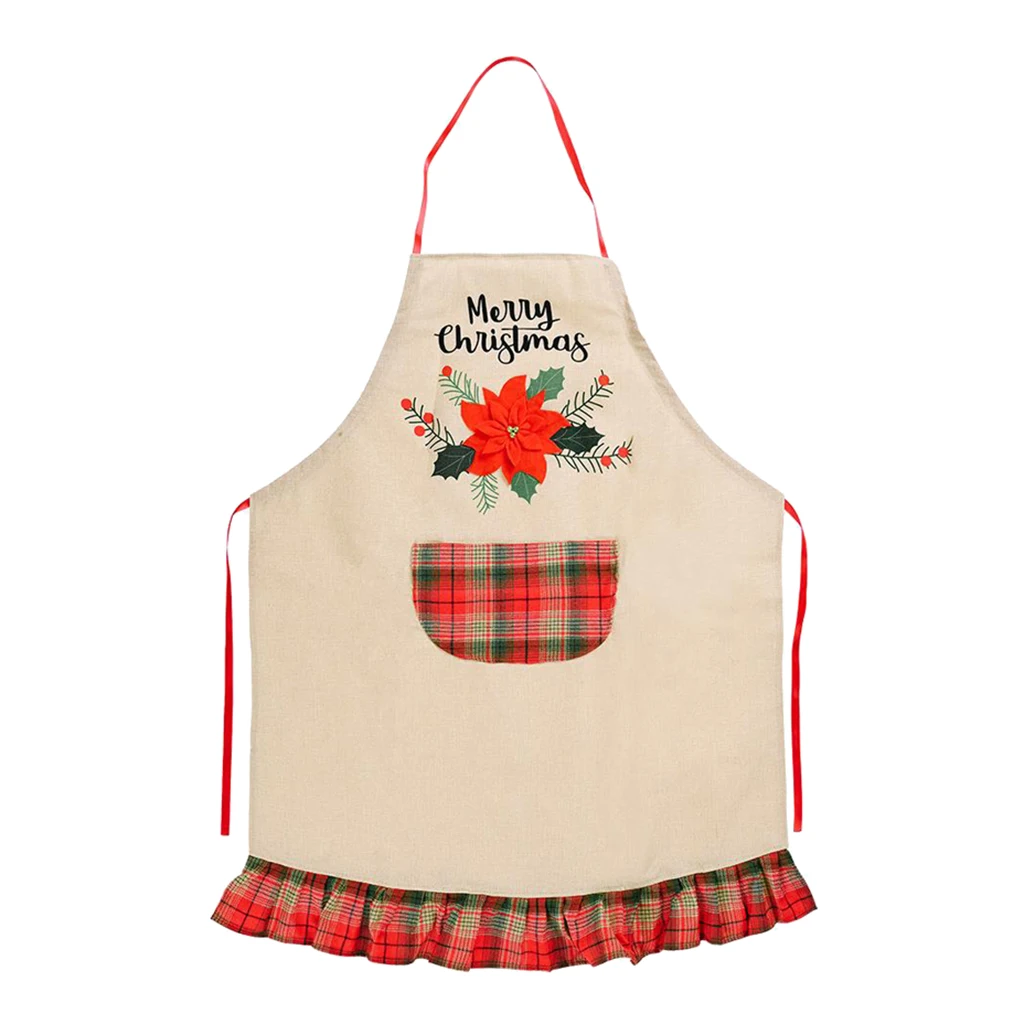 Waitress Chef Barista Cooking Apron w/ Pocket Waist Belt Christmas Apron for Adults Women Kitchen Restaurant Garden BBQ Workshop