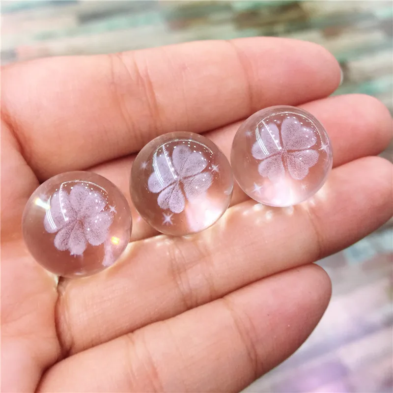 New arrivals natural White crystal laser lucky four clover ball DIY pendant necklace gift 1pcs