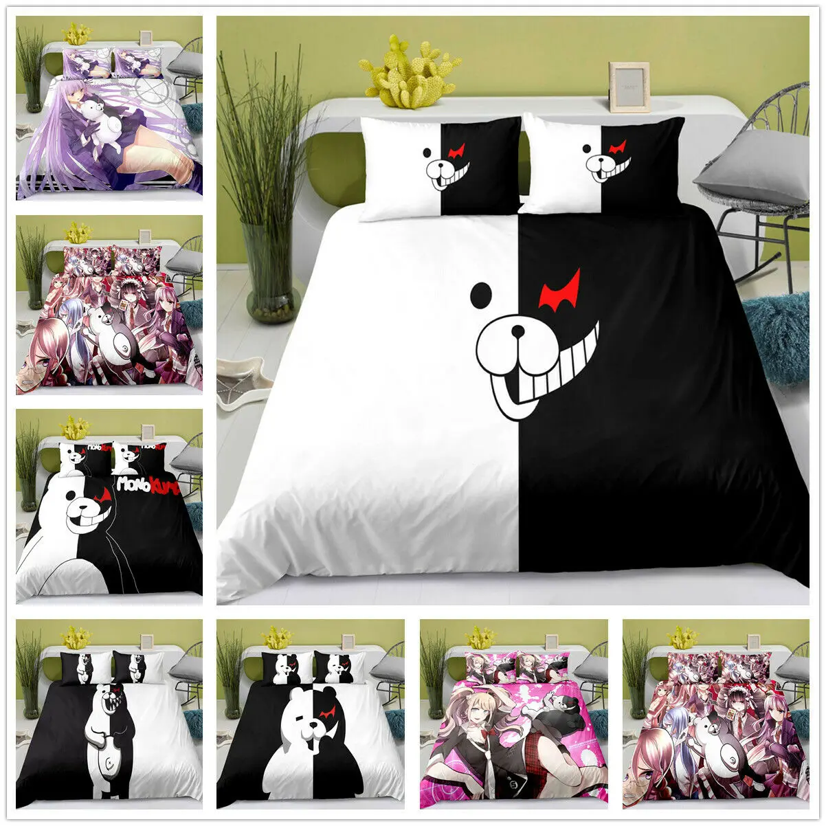 Danganronpa Monokuma ̺ Ŀ & Pillowcase 3D μ ħ Ʈ 2/3 Pcs  ü  ŷ  ̺ Ŀ Ȩ 