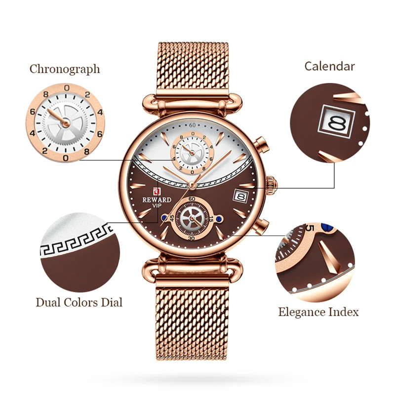 Orologi da coppia Cronografo Calendario Orologi da polso con cinturino in maglia di acciaio inossidabile Orologio da polso da donna impermeabile al quarzo_voghion.com