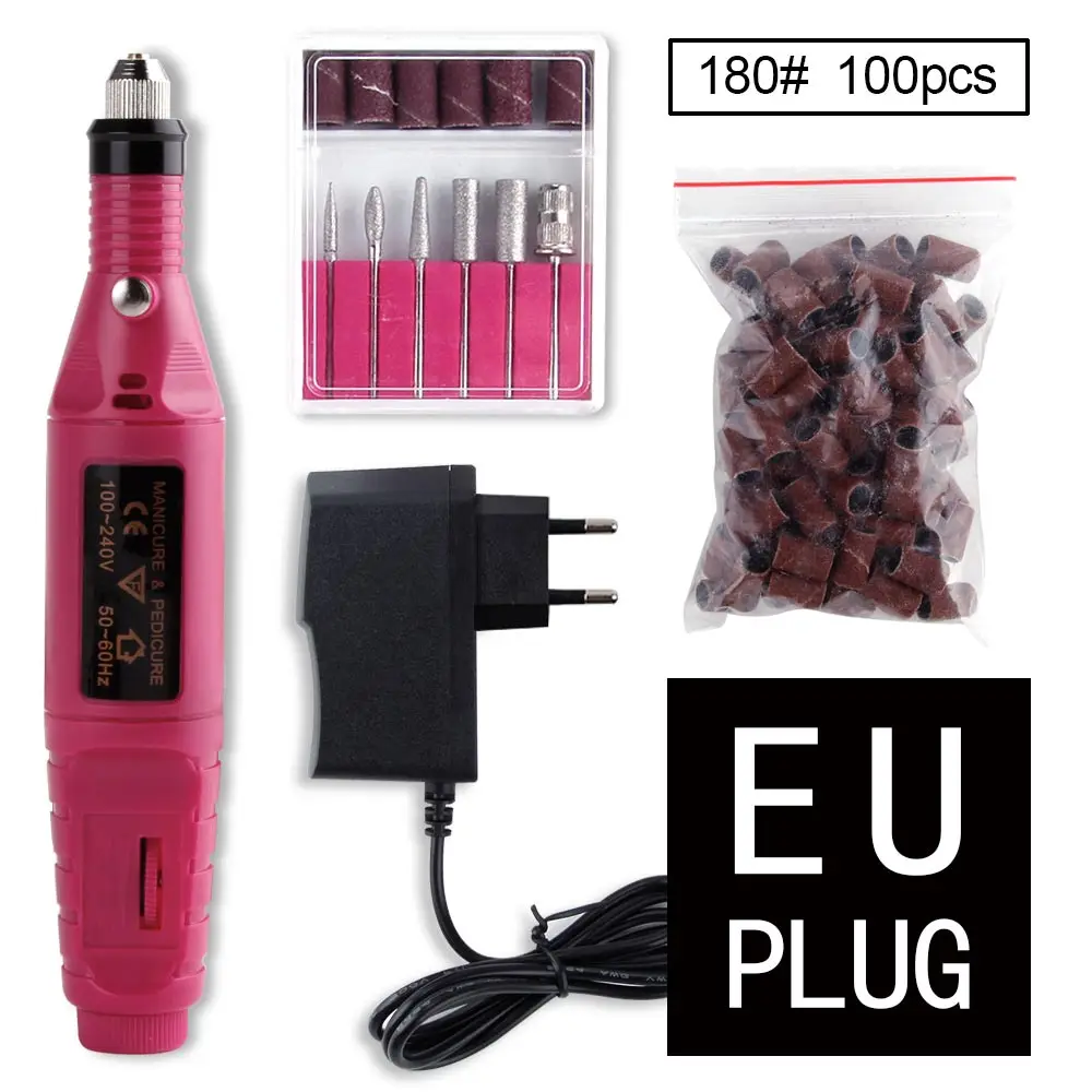 rose set C EU plug Профессиональный аппарат для электрического маникюра машина для ногтей биты набор педикюр для дизайна ногтей керамические боры маникюрная машина - Цвет: rose set C EU plug