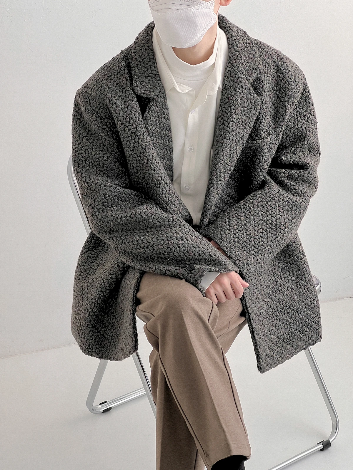

Woven suit jacket men's high-end Korean ins autumn and winter suit collar casual jacket loose
