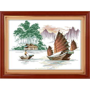 

Everlasting Love Fishing Boat Chinese Cross Stitch Kits Ecological Cotton Stamped 11 14CT DIY Gift New Year Decorations For Home