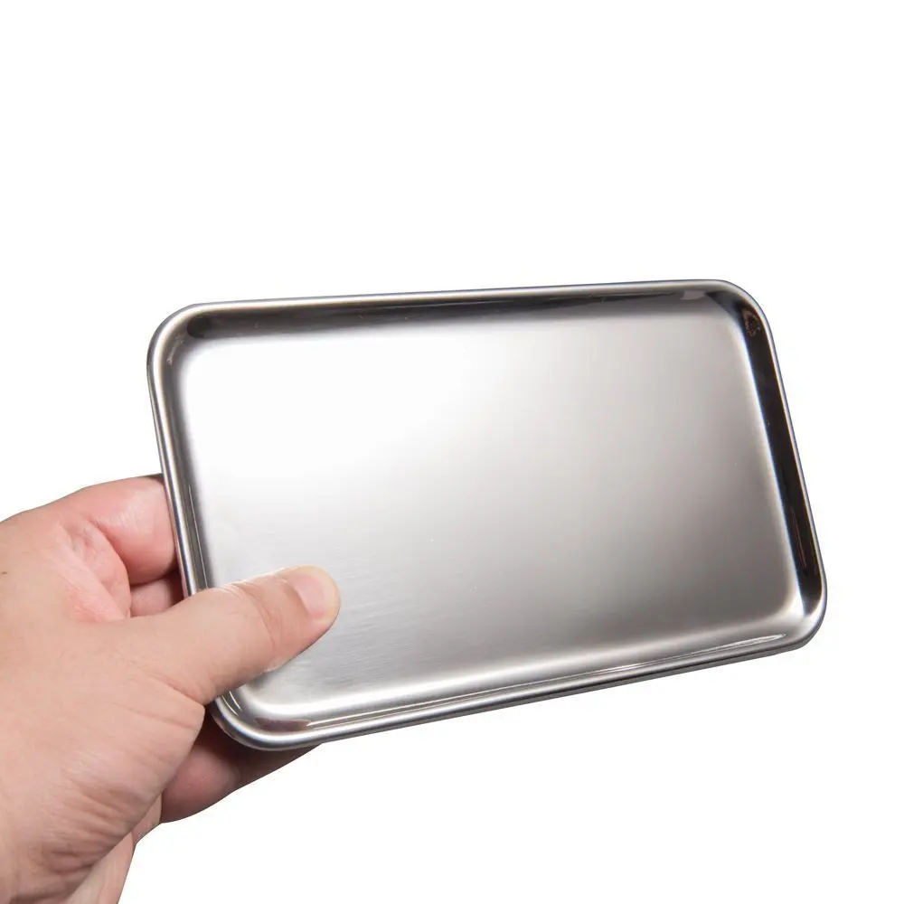 1-Piece (Silver) 2 шт. маленький прямоугольный поднос для ванной комнаты сервировочный туалетный столик из нержавеющей стали SUS304, 8x4,5 дюймов,(серебро - Цвет: 1-Piece (Silver)