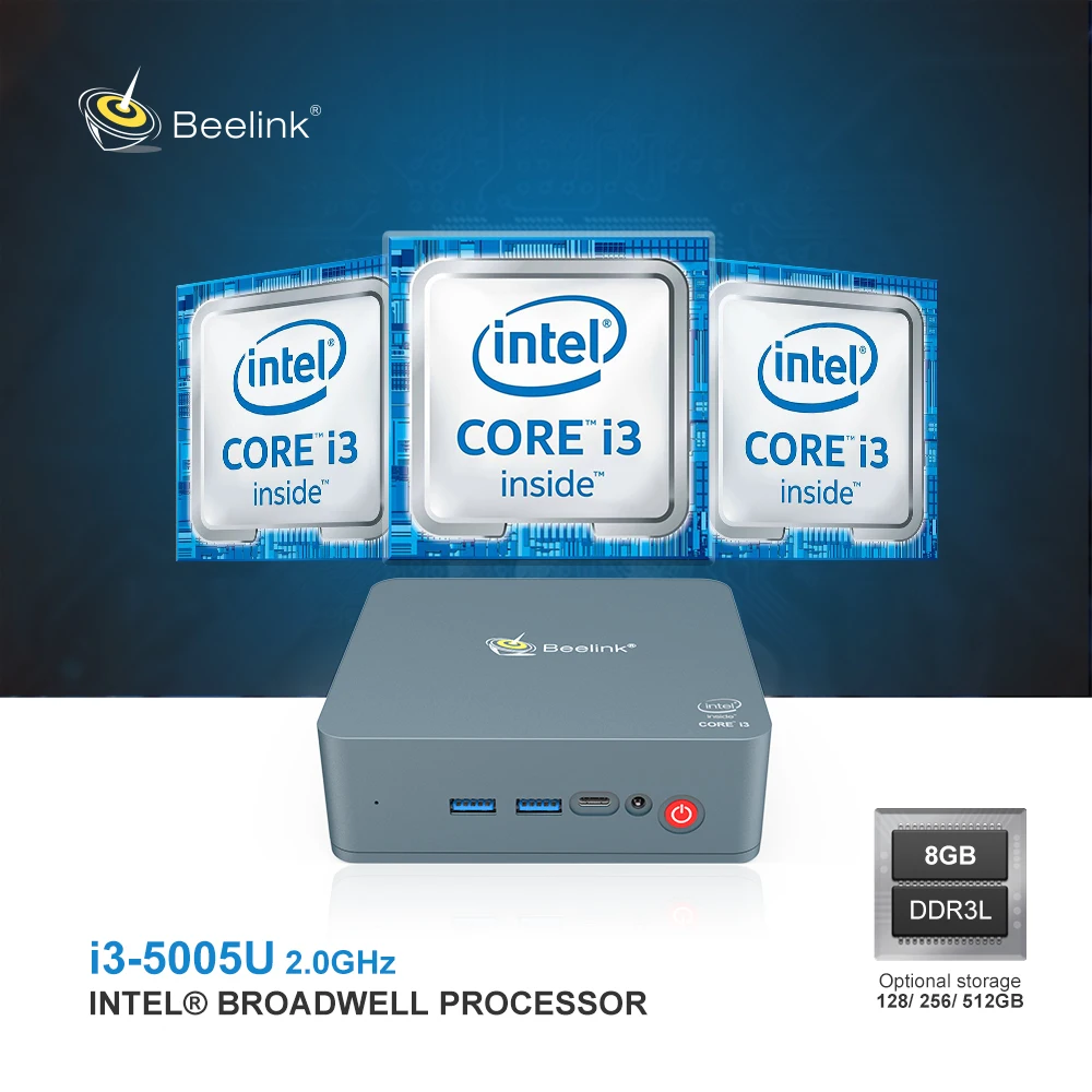 Мини-компьютер Beelink U55 Win10 Intel Core I3-5005U 2,4G+ 5,8G Dual Wifi 8GB DDR3L 256GB 512GB SSD DP+ HDMI с двойным экраном