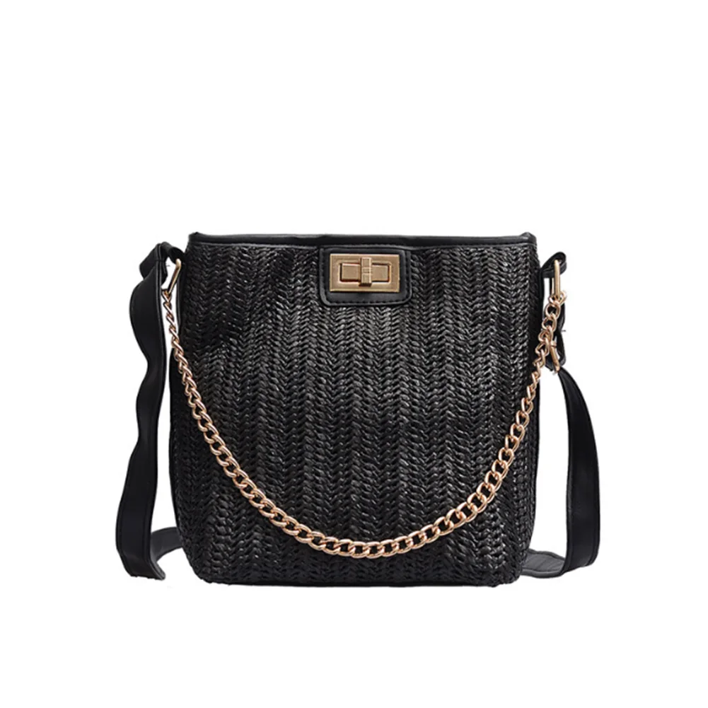 

Women Shoulder Bag Outdoor Casual Beach Reusable Cross Body Vacation Bucket Summer Straw Braid Large Capacity Portable Daily