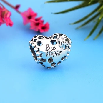 

Authentic 925 Sterling Silver Bee Happy Honeycomb Heart Charms Fit Original Charm Bracelet Jewelry Making berloque Gifts