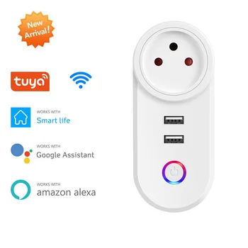 

Smart Life Tuya 16A Israel IL WIFI Plug With Dual USB Socket Voice Control Timer Works Alexa Google Home surge protector