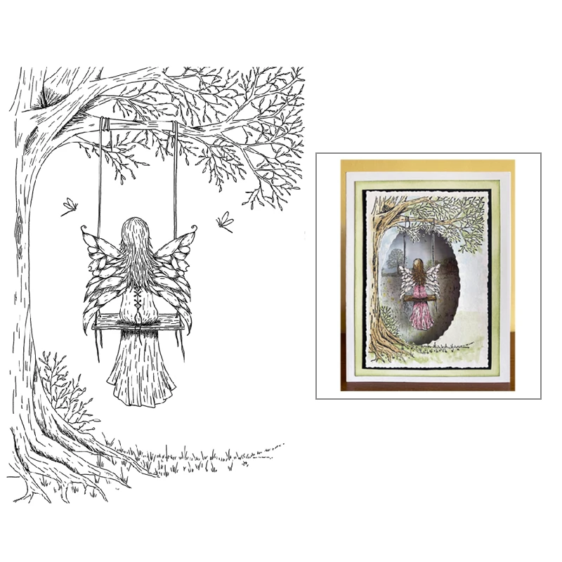 2021 New Angel Wing Fairy Girl Background Pattern Clear Stamps For Craft Making Greeting Card Scrapbooking No Metal Cutting Dies | Дом и сад