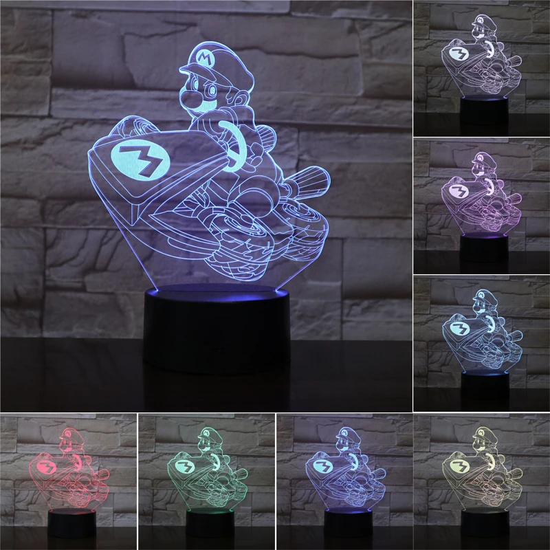 3D светодиодный ночник Super Mario Luigi Yoshi 7 цветов меняющая свет украшение комнаты