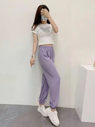 crop pants for women Pants women's ninth pants trousers sports pants women's self-cultivation all-match beam mouth running fitness leisure gloria vanderbilt capris