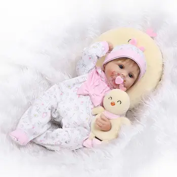

16inch Silicon Lifelike Doll White Onesies Hat Yellow Chick Pillow Headband Early Childhood Kids Baby Toys 72XC