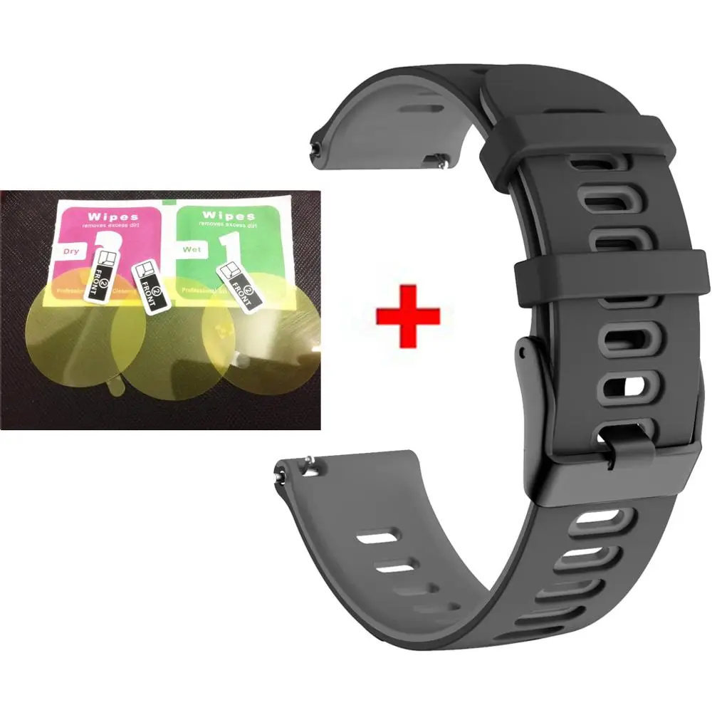 2 в 1 силиконовый ремешок для браслета Amazfit Bip ремешок для часов Vivoactive 3 браслет для Garmin Forerunner 245 наручный+ 3 шт пленка - Цвет: Gray