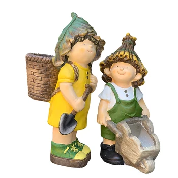 

Boys and Girls Art Sculpture Cart Flower Pot Orn Courtyard Balcony Vase Creative Resin Crafts American Garden Decoration R4646