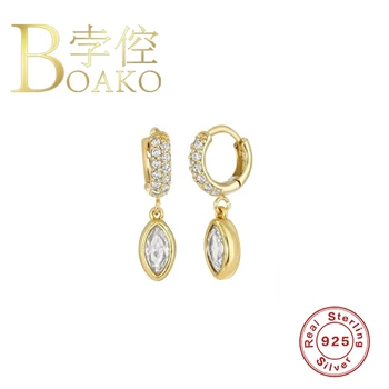 

BOAKO 925 Sterling Silver Earring Piercing Earrings For Women Dangle Fashionable Zircon Pavé Diamond Silver/Gold Jewelry