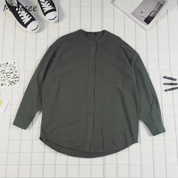 

Shirts Men Solid Simple Stand Full Length High Quality Mens Japanese Style Daily Leisure Loose Hot Sale Students Shirt Fashion